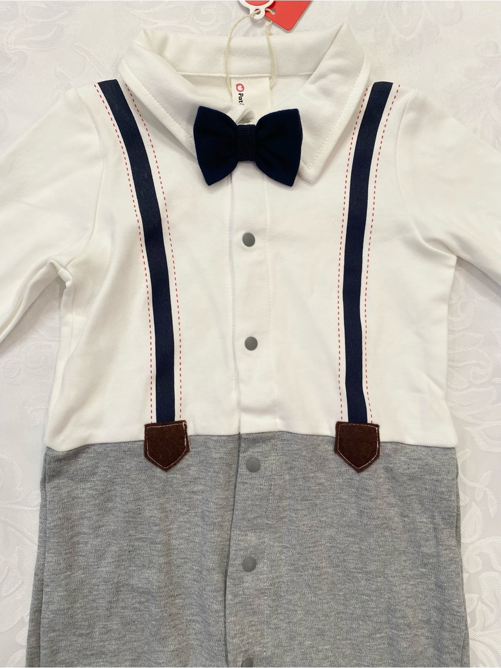 Baby Boys Gender Neutral Long Sleeve Button Bow Tie Romper Jumpsuit, Size 9-12M - Picture 11 of 16
